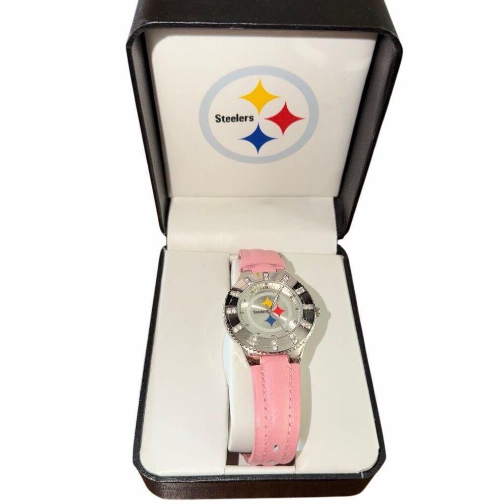 New Pittsburgh Steelers NFL Women's Watch - Pink Leather & Rhinestones